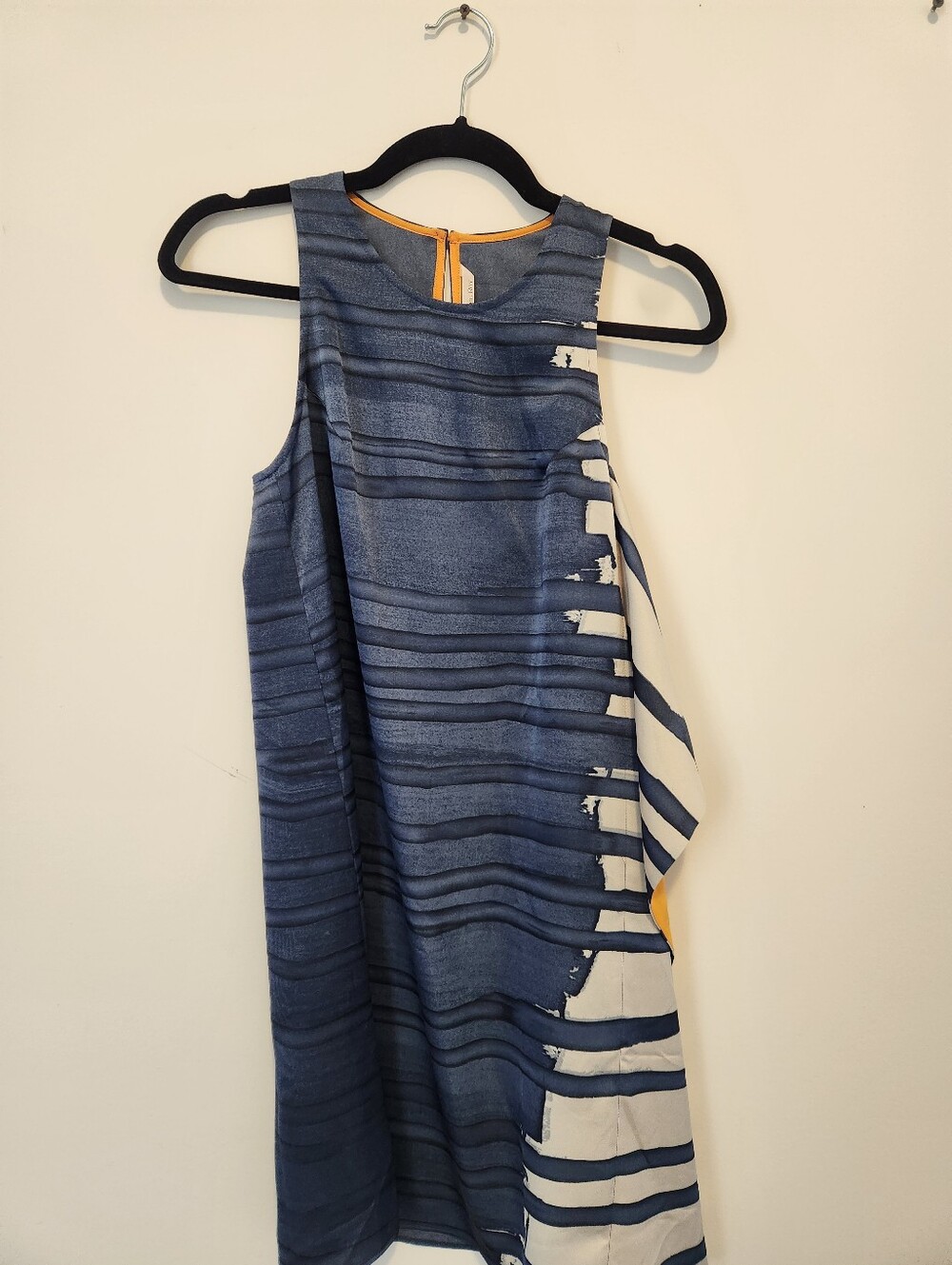 RACHEL Rachel Roy Navy & White Striped Sleeveless Dress with Yellow Accent